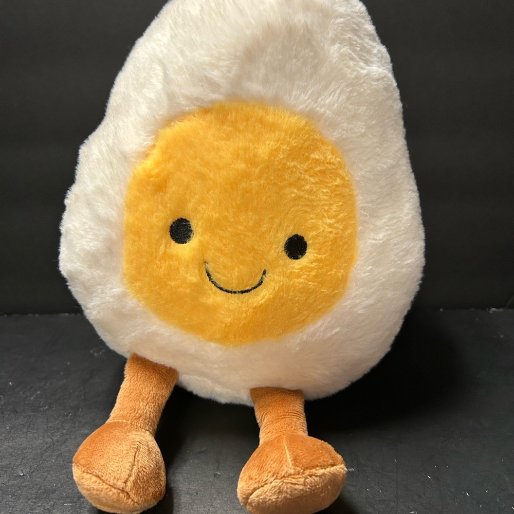 Cute Plush Sunny Egg Toy - White & Yellow with Tan Legs